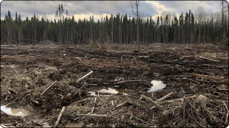 Shot of cut down trees and shredded branches